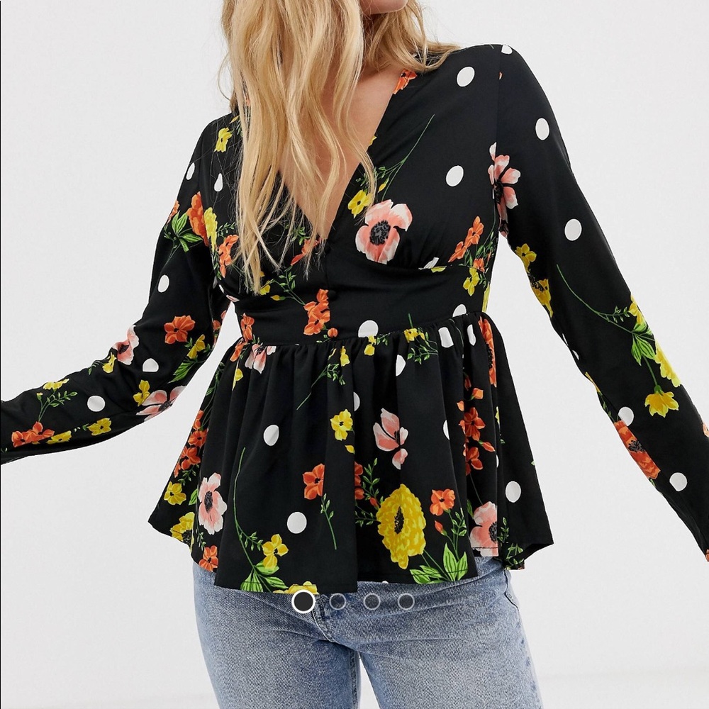 ASOS Influence floral button through peplum blouse